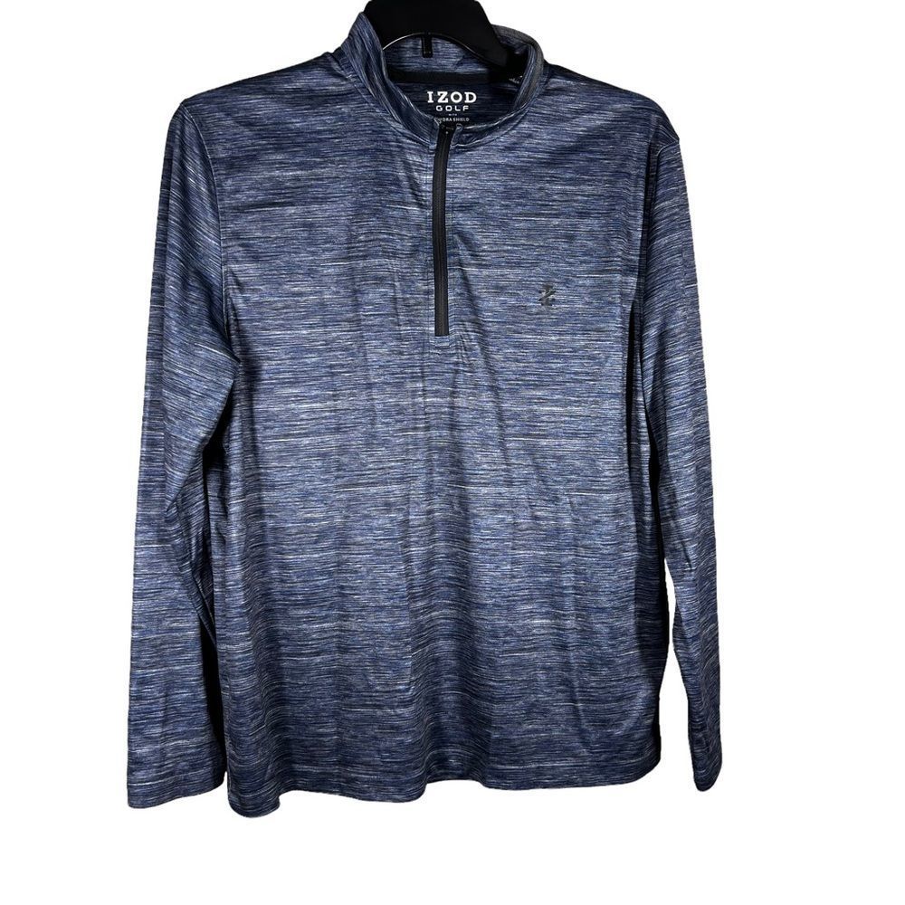 IZOD Golf With Hydro Shield Mens Sz L Blue Heathered 1/4 ZIP Top